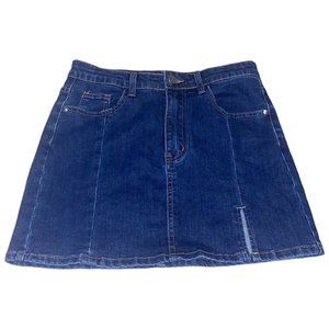 Cider Mini Skirt Small Blue Denim Jean Slit A Line Mid Rise Medium Wash Y2K